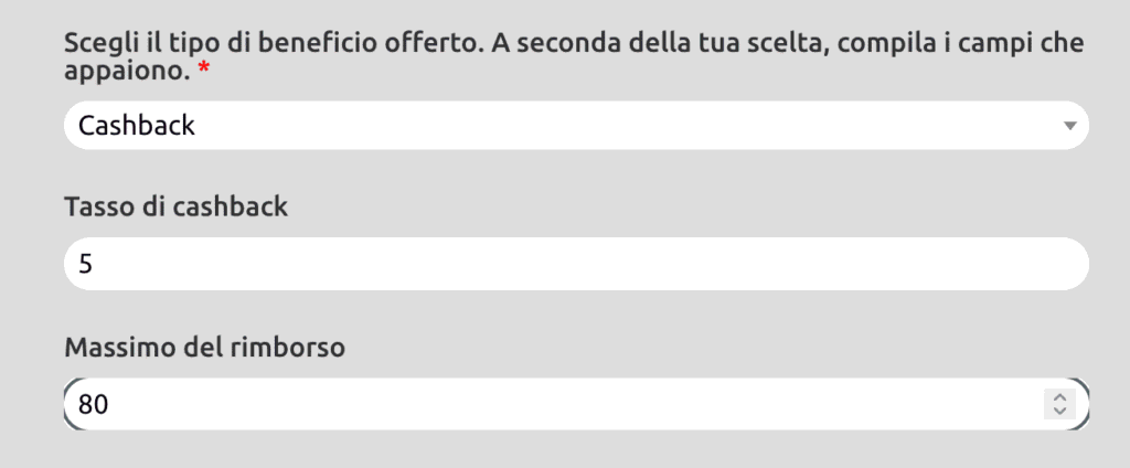 Pubblica offerta tutorial - Beneficio Cashback