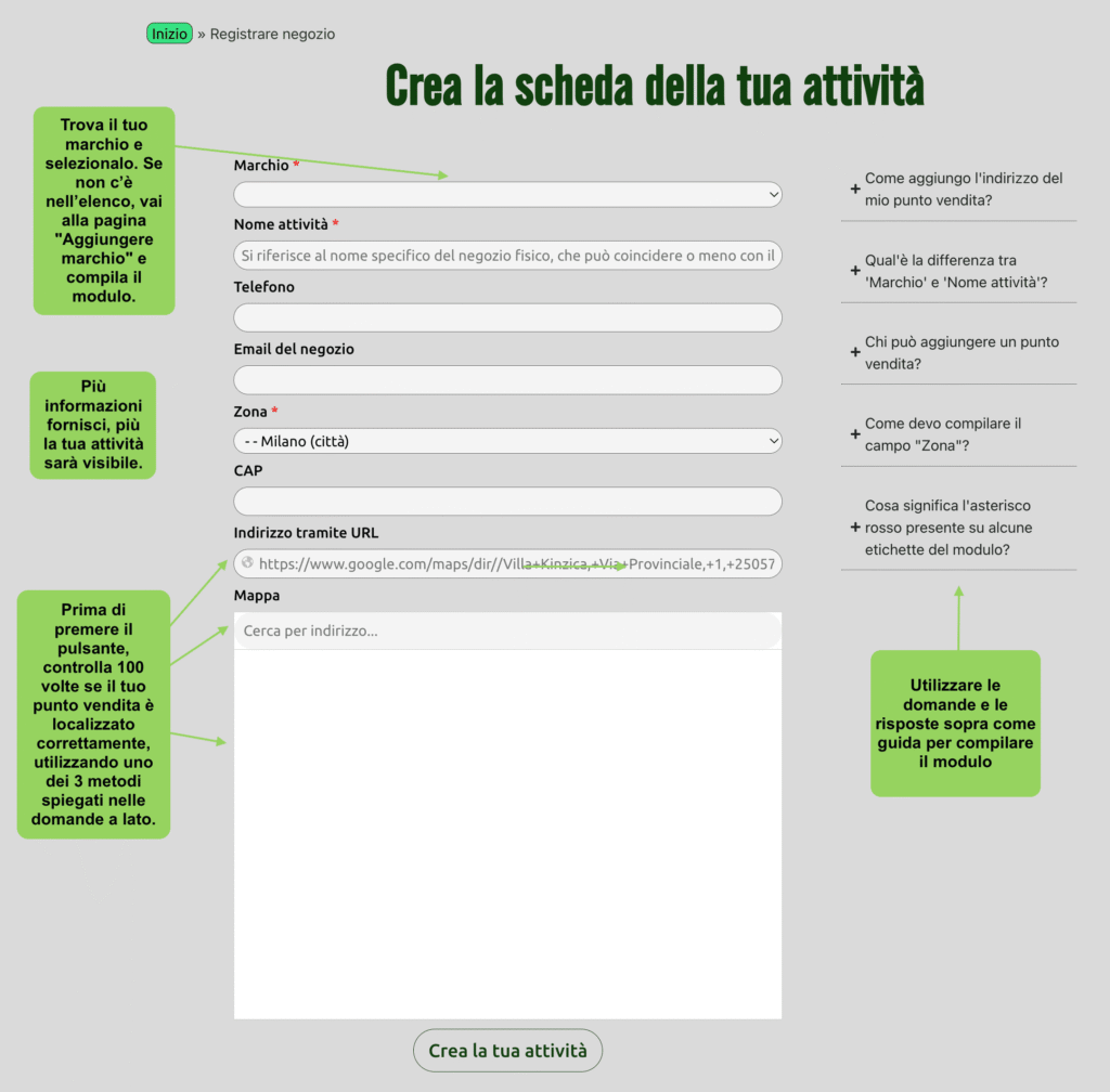 Registrare negozio tutorial